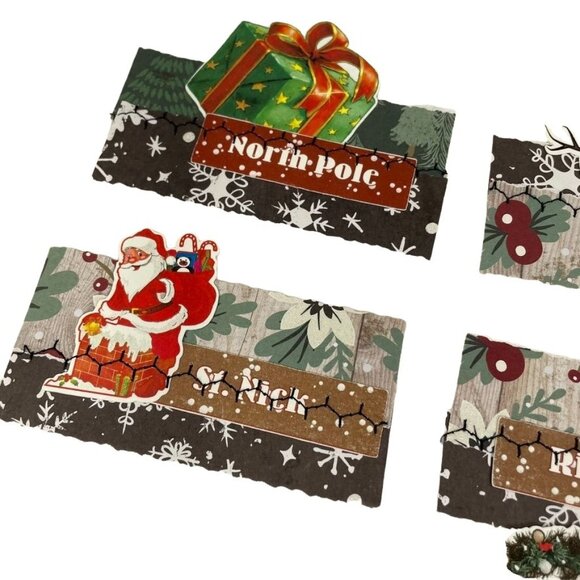 10 Pc Christmas Junk Journal Ephemera Embellishments Handmade Sewn mq - Picture 4 of 5